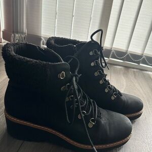 BareTraps Black Lace Up Boots with Minimalist Design